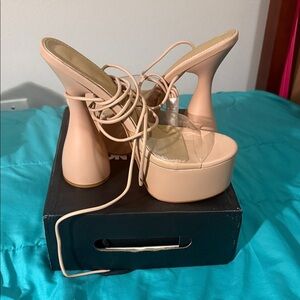 Fashion Nova Blush Lace-Up Heels